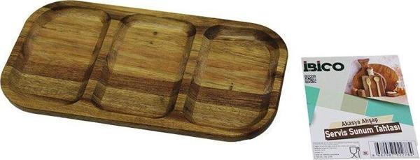 AKASYA DİKDÖRTGEN 3 BÖLMELİ=2+1  AHŞAP SERVİS SUNUM TEPSİ - TAHTASI  25 X 14 X 1.4CM (2818) - Image 1