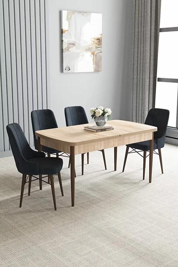 Loft Meşe Desen 80x132 Açılabilir Mdf Masa Yemek Odası Takımı, Mutfak Takımı 4 Adet Sandalye - Image 1