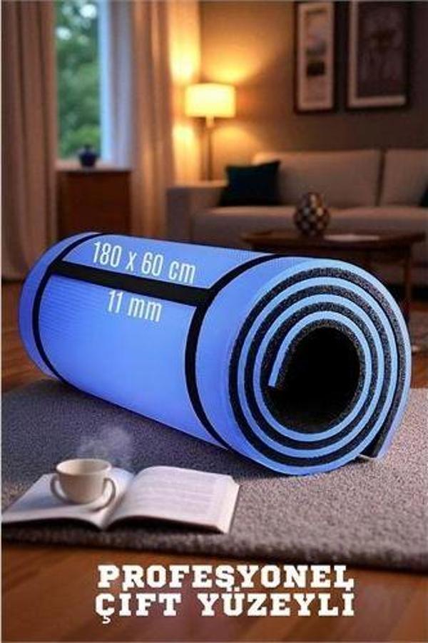 Pilates Matı- Spor Matı - Yoga Matı 11 mm Çift Taraflı Mavi - Image 1