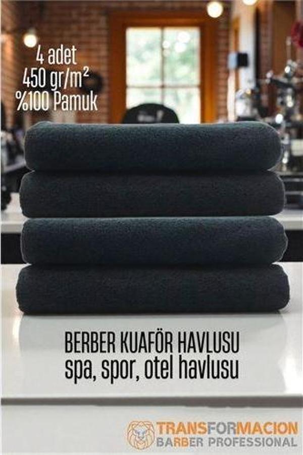 Kuaför Berber Havlusu 4 ADET Pamuk Berber Havlusu 50x90 Siyah - Image 1