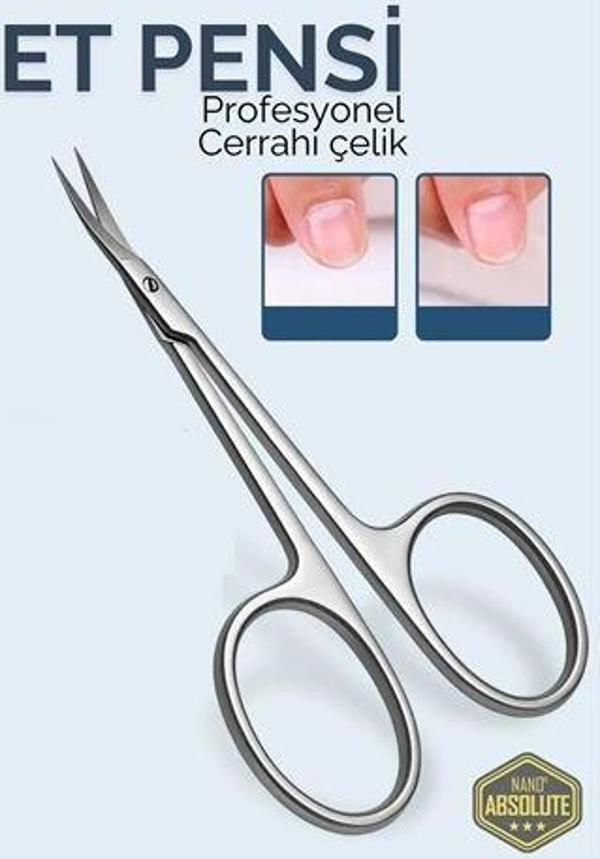 Tırnak Et Temizleme Makası - EĞİK UÇLU Kütikül Makası- Et Pensi Profesyonel Cerrahi Çelik - Image 1