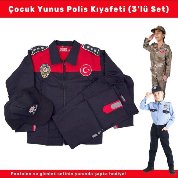 Kordak Yunus Polisi Çocuk Kıyafeti – 3’Lü Pantolon Gömlek Şapka Seti - Image 1