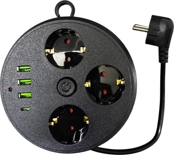 3 Lü Akım Korumalı Priz Makaralı Anahtarlı 16A 4000 Watt 3 x Usb - 1 Type-C 3395 - Image 1
