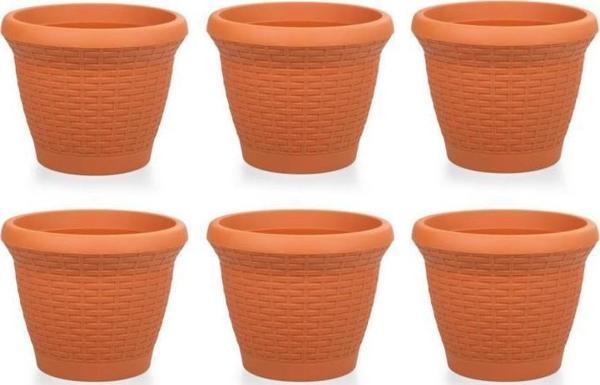 Omnipazar SO-HS02 Plastik Hasır Desenli Saksı 6 lt Kiremit 6 Adet - Image 1