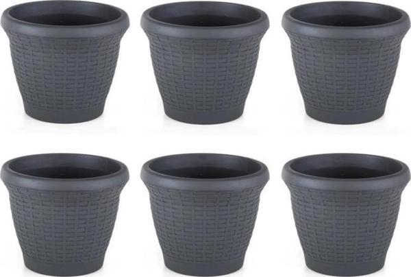 Omnipazar SO-HS03 Plastik Hasır Desenli Saksı 10 lt Antrasit 6 Adet - Image 1