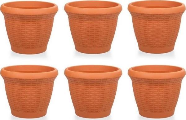 Omnipazar SO-HS05 Plastik Hasır Desenli Saksı 25 lt Kiremit 6 Adet - Image 1
