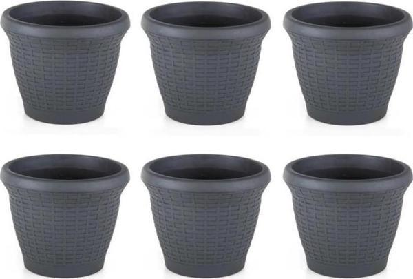 Omnipazar SO-HS04 Plastik Hasır Desenli Saksı 15 lt Antrasit 6 Adet - Image 1