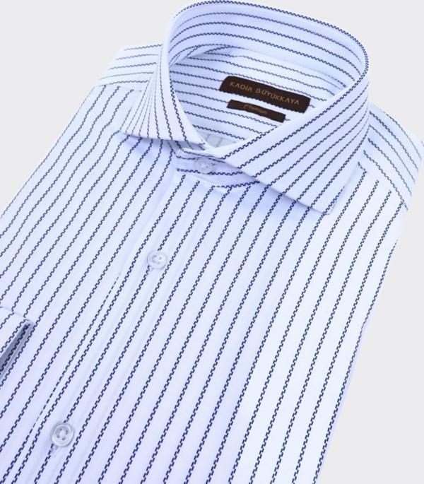 Erkek İtalyan Yaka Slim Fit Pamuklu Çizgili Gömlek-KAW4018S - Image 1