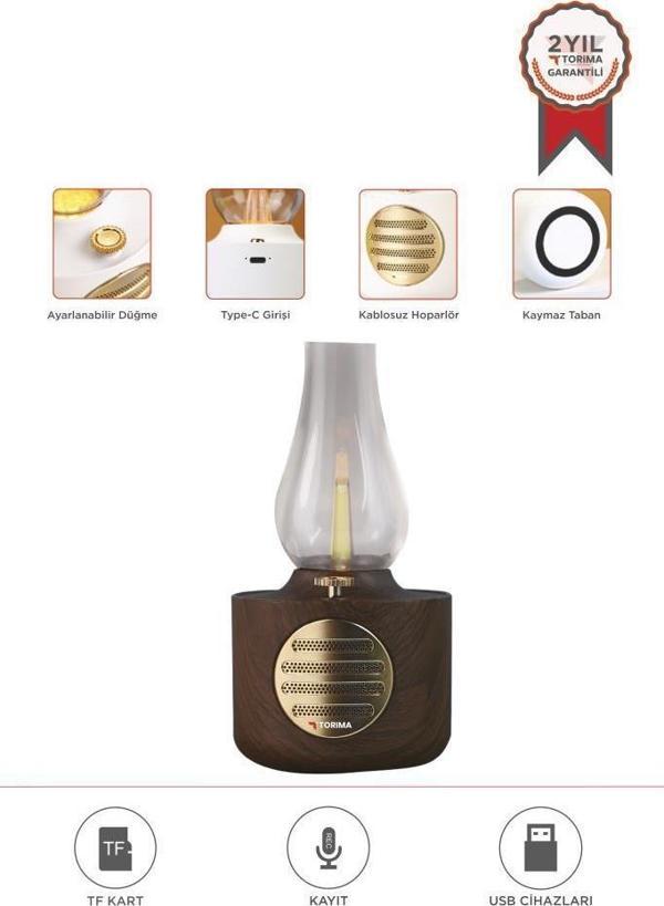 Torima D53 Ahşap Vintage Gaz Lambası Taşınabilir Bluetooth Speaker Ayarlanabilir Işıklı USB Şarjlı  - Image 1