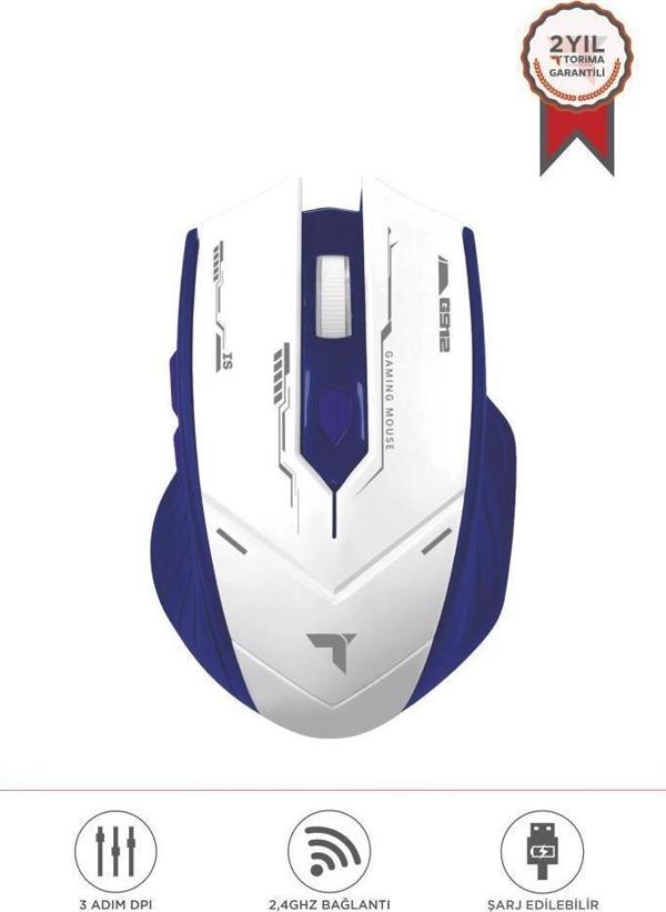 Torima TM-20 Beyaz-Mavi Çift Modlu Kablosuz Oyuncu Mouse Fare - Image 1