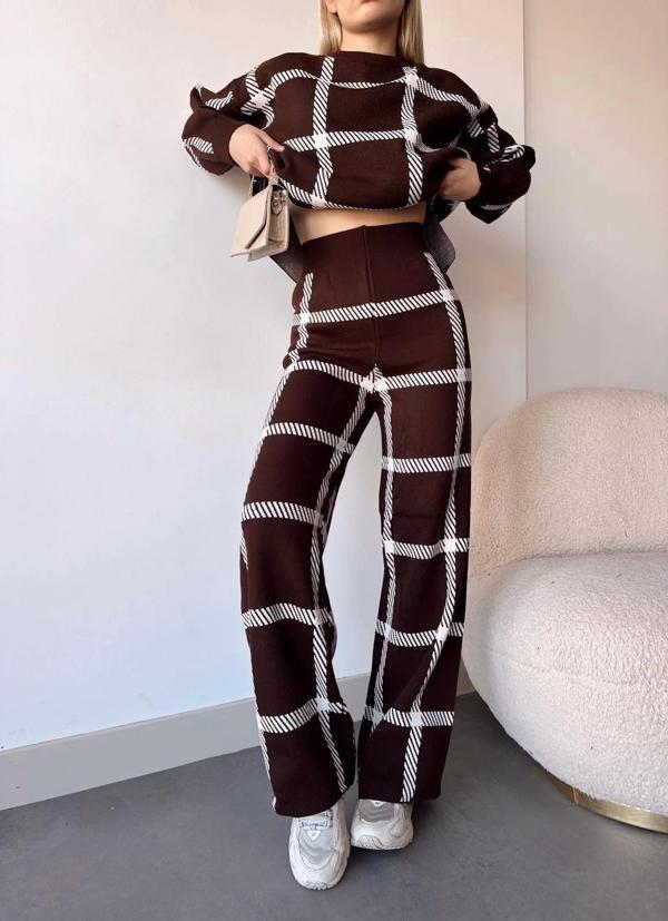 Ekoseli Triko Takım Kahvebeyaz - Image 1