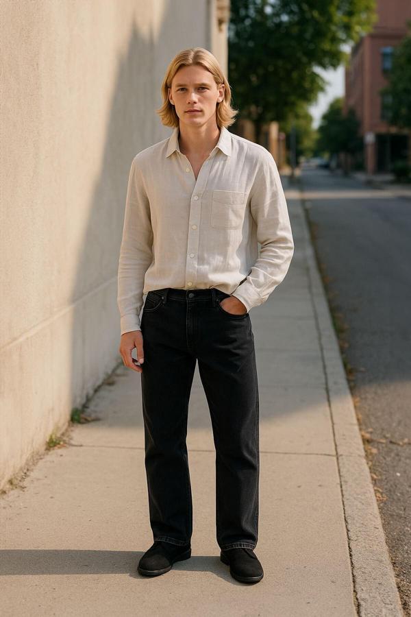 Erkek Siyah Slim Straight Likralı Jean Pantolon - Image 1