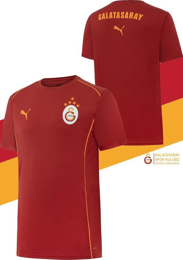 Galatasaray Orijinal Lisanslı Sıfır Yaka Kırmızı Antrenman 5 Yıldızlı T-Shirt - Image 1