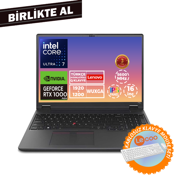 Lenovo MWS P16V G2 U7 155H 24GB 512GB SSD 6 GB RTX1000 16" W11P + Klavye Mouse Set 21KXS0ASTX 029 - Image 1