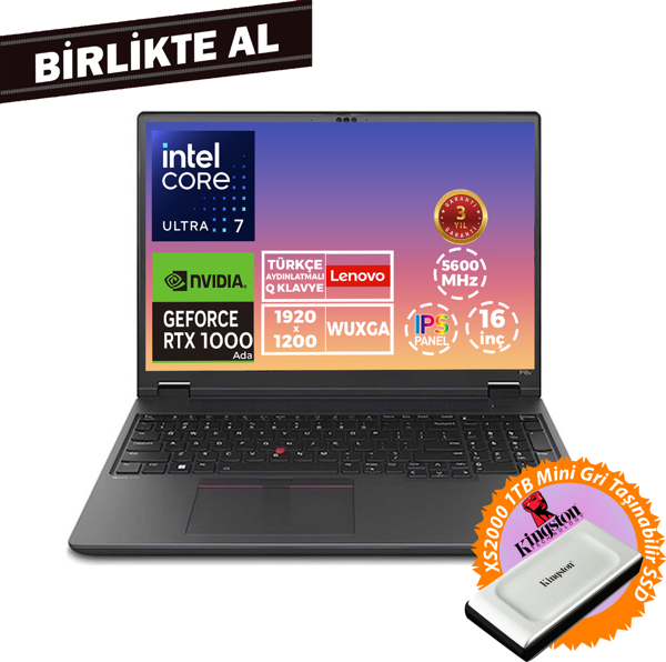 Lenovo MWS P16V G2 U7 155H 24GB 512GB SSD 6 GB RTX1000 16" W11P + XS2000 1 TB SSD 21KXS0ASTX 028 - Image 1