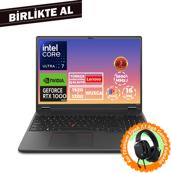 Lenovo MWS P16V G2 U7 155H 40GB 1TB SSD 6 GB RTX1000 16" W11P + Gaming Kulaklık 21KXS0ASTX 039 - Image 1