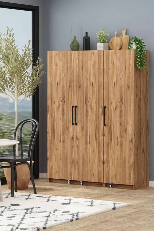 Erzak Dolabı 3 Kapaklı 180 cm Çok Amaçlı Banyo Kiler Dolabı Atlantik Çam - Image 1