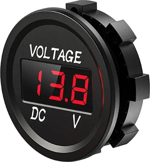 Alkatronik Su Geçirmez Dc 6V / 48V Voltmetre Yuvarlak Panel Tip Montajlanabilir Dijital Kırmızı Renk Led Ekran - Image 1
