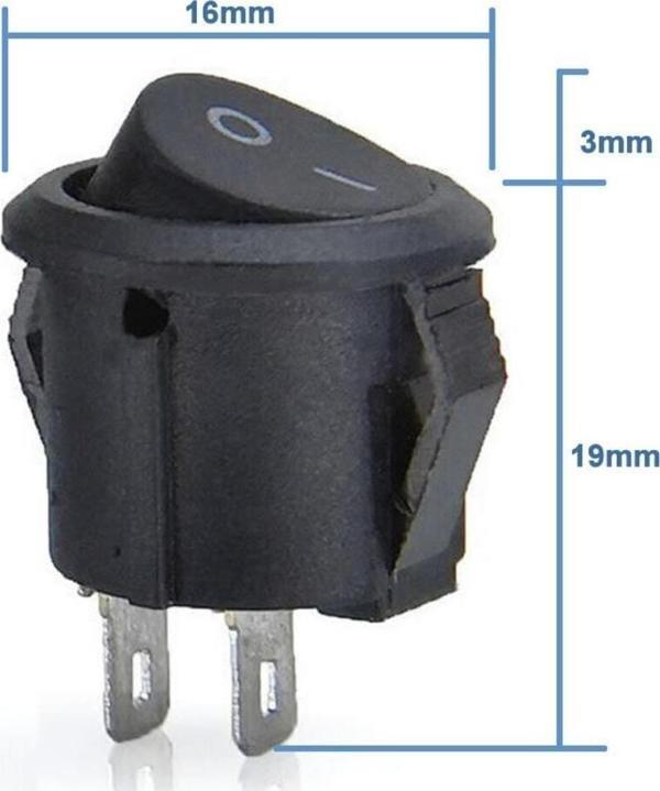 Alkatronik Yuvarlak 2 Pin Anahtar Rocker Switch Mini Buton Kcd1 Siyah 16mm Açma Kapama - Image 1