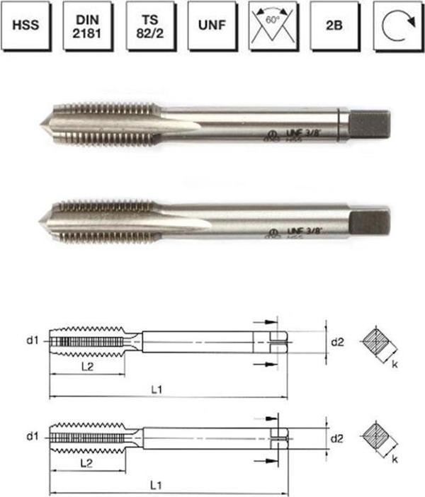 MTE Makina Takım 9/16" HSS DIN 2181 USA İnce Vidalı 2'li Takım Kılavuzu - UNF (El Kılavuzu) - B00102061429 - Image 1