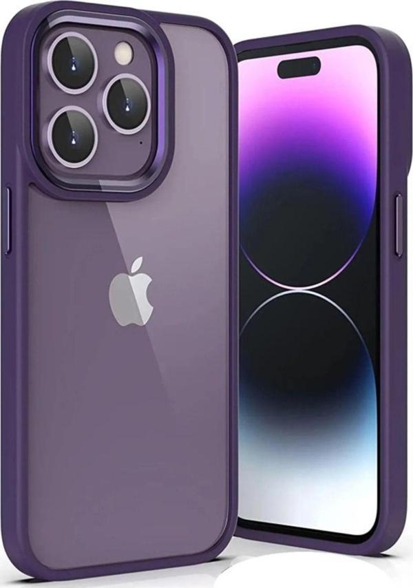 Apple Iphone 14 Pro Max Kılıf Arkası Şeffaf Hassas Butonlu Renkli Kapak. Krom Iphone - Image 1