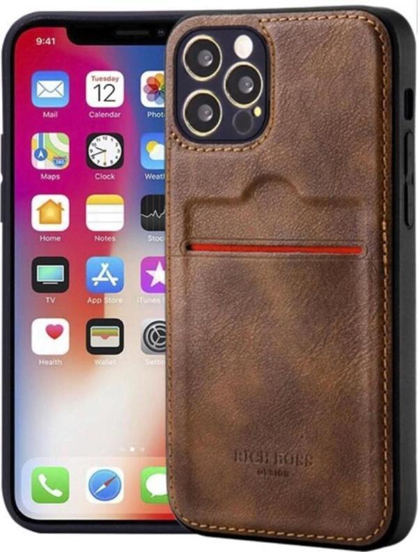 Apple iPhone 16 Pro Max Kartlıklı Lüx Deri Kılıf Koyu Kahve - Image 1