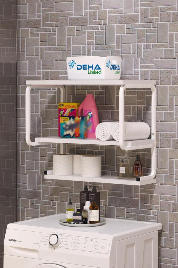 Üç Katlı Klozet Üstü Düzenleyici  Çamaşır Makinesi Duvar Rafı Banyo Dolabı - Image 1