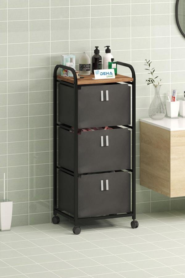 Üç Sepetli Frenli Tekerlekli Elbise Çamaşır Sepeti Banyo Dolabı Kirli Sepetli Banyo Düzenleyici Dolap - Image 1