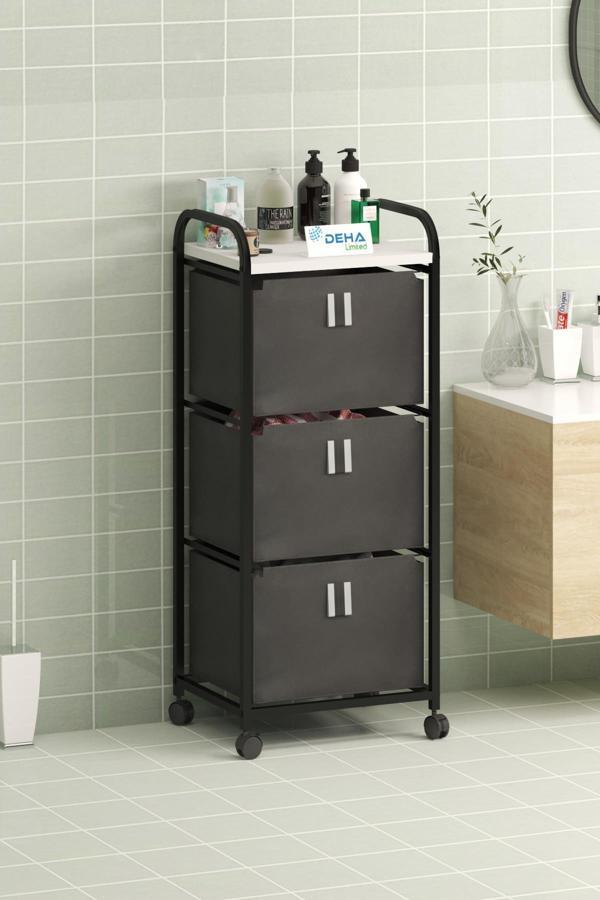 Üç Sepetli Frenli Tekerlekli Elbise Çamaşır Sepeti Banyo Dolabı Kirli Sepetli Banyo Düzenleyici Dolap - Image 1