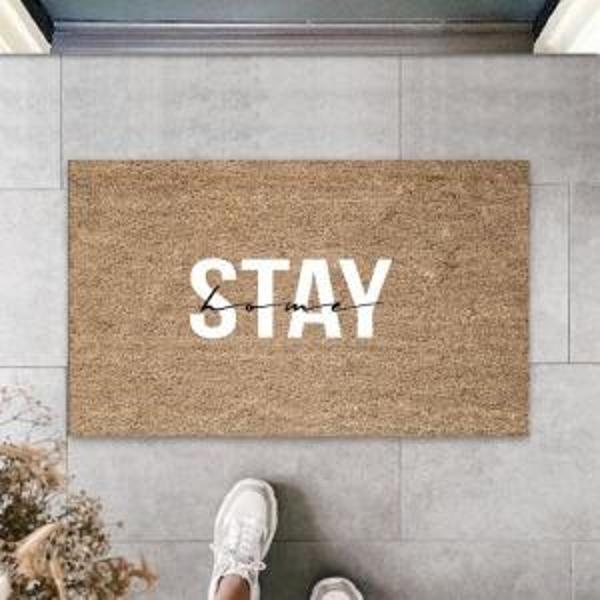 Bej Kapı Önü Paspası Stay Home Desen  K-3311 - Image 1