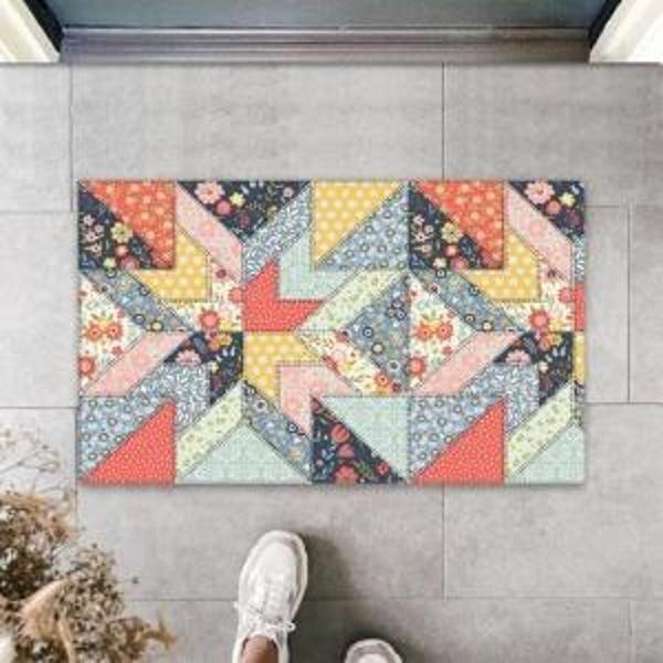 Dijital Patchwork Şekilli Çok Renkli Kapı Paspası Dış Mekan Paspas K-3105 - Image 1