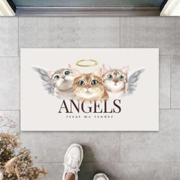Home Beyaz Kapı Önü Paspası Angels Kediler Desen  K-3343 - Image 1