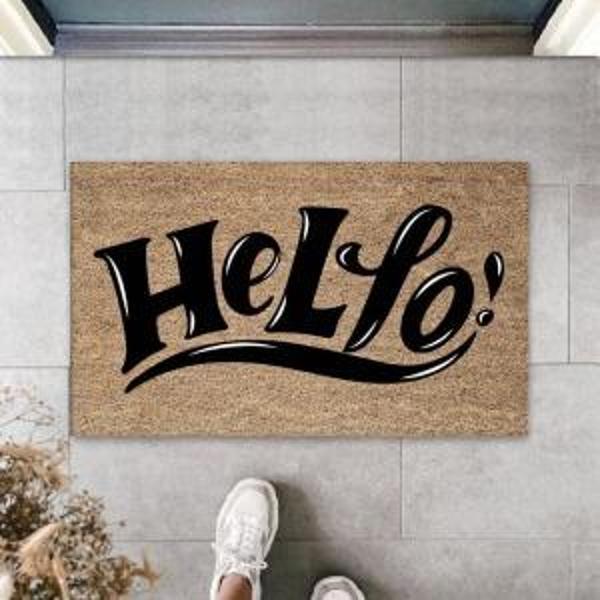 Siyah Kapı Önü Paspası Hello Desen  K-3276 - Image 1