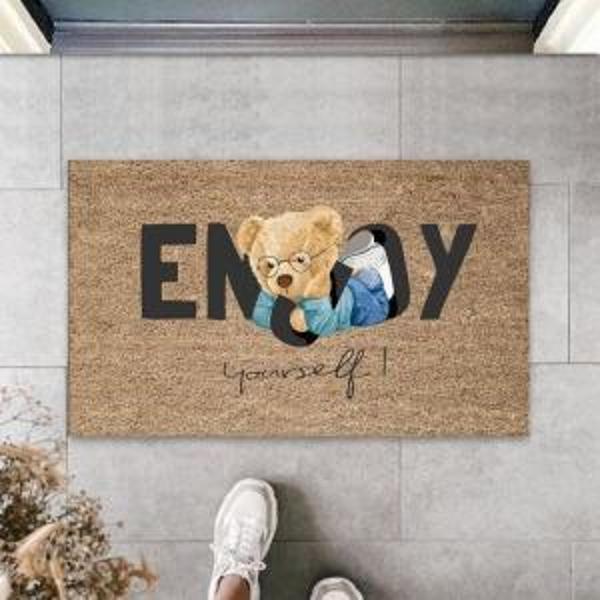 Bej Kapı Önü Paspası Enjoy Yourself Ayıcık Desen  K-3337 - Image 1