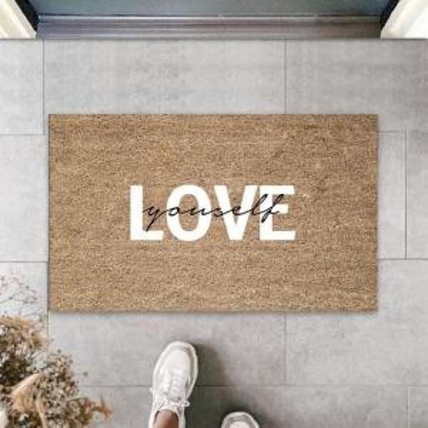 Beyaz Kapı Önü Paspası Yourself Love Desen  K-3305 - Image 1