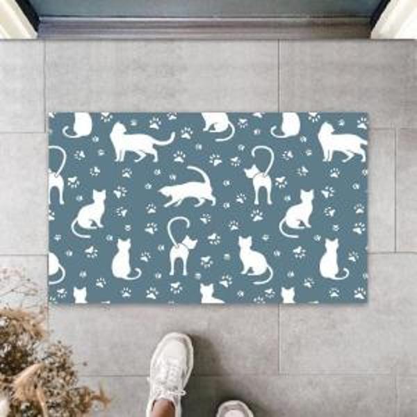 Gri Kapı Önü Paspası Kedi Patisi Desen  K-3254 - Image 1