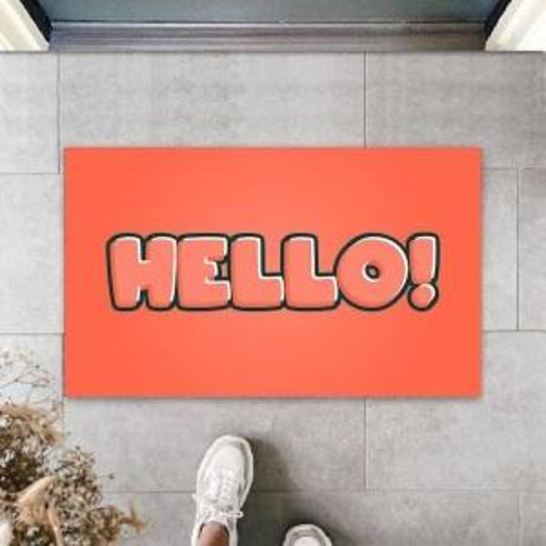 Turuncu Kapı Önü Paspası Hello Desen  K-3277 - Image 1