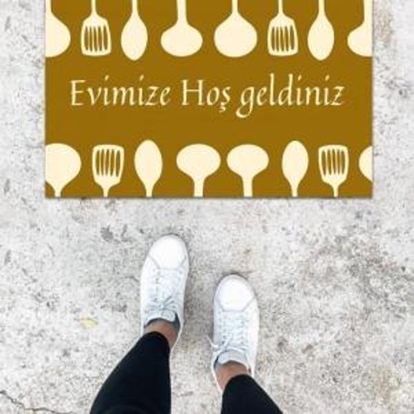 Dijital Baskı Kahverengi Kaşık Desen Kapı Önü Paspası K-1041 - Image 1