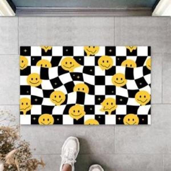 Dekoratif Dijital Gülen Emojiler Sarı-Siyah Kapı Paspası Dış Mekan Paspas K-3128 - Image 1