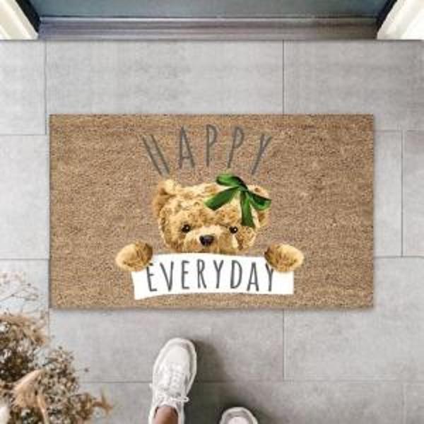 Kahverengi Kapı Önü Paspası Happy Everday Ayıcık Desen  K-3237 - Image 1
