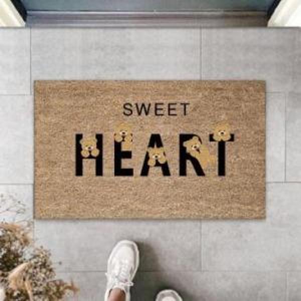 Bej Kapı Önü Paspası Sweet Heart Ayıcık Desen  K-3334 - Image 1