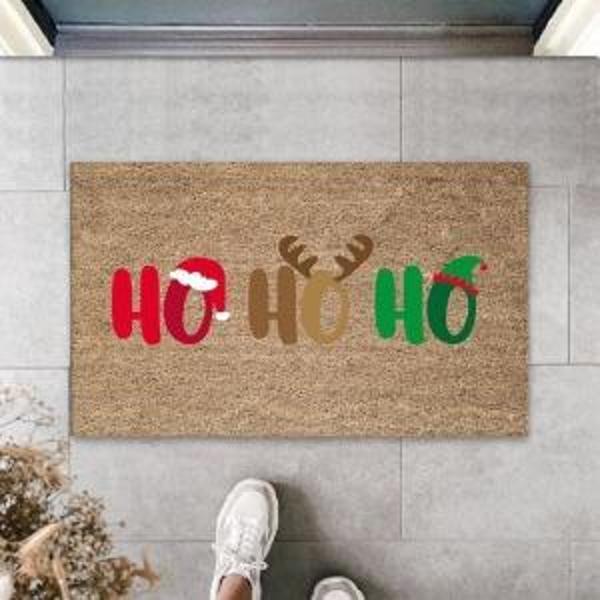 Dijital Ho Ho Ho Yazılı Kahverengi Kapı Paspası Dış Mekan Paspas K-3130 - Image 1