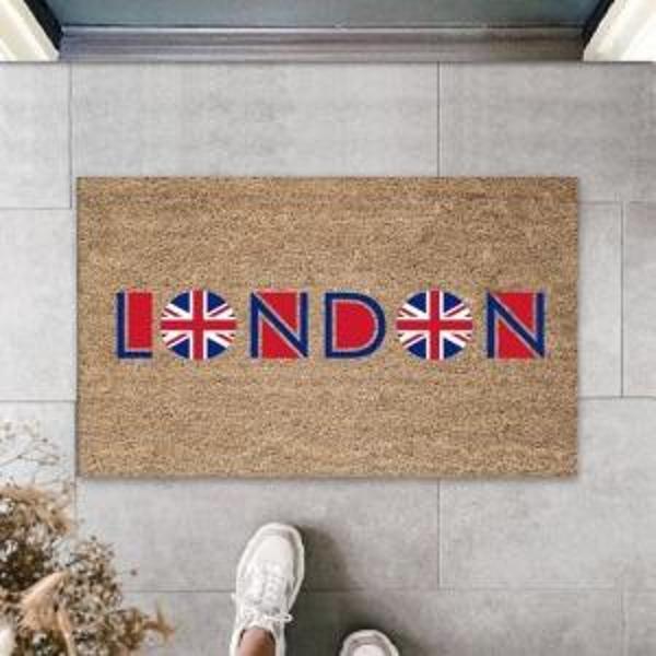Dijital Baskı Kahverengi London Bayrak Paspas K-3156 - Image 1