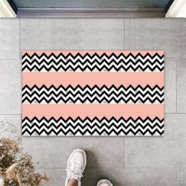 Dijital Baskı Siyah-Pembe Zigzag Kapı Paspası K-3084 - Image 1