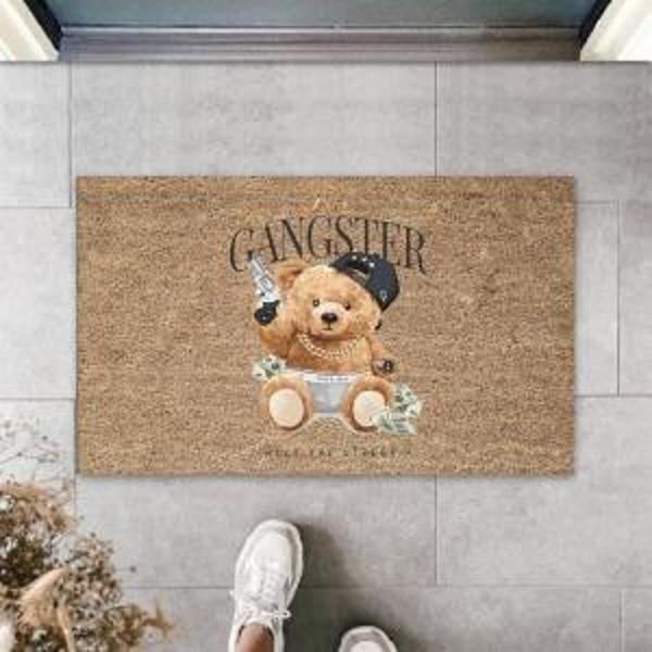 Dijital Gangster Ayıcık Bej Kapı Paspası Dış Mekan Paspas K-3193 - Image 1