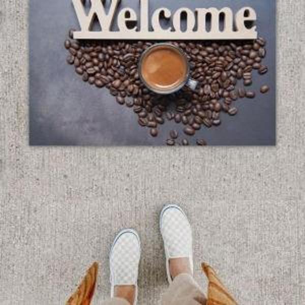 Dijital Baskı Dekoratif Welcome Koyu Gri Kapı Önü Paspası K-1251 - Image 1