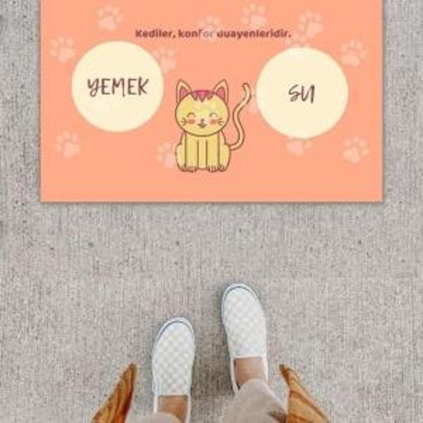 Dijital Baskı Dekoratif Kedi Yavruağzı Kapı Önü Paspası K-1212 - Image 1