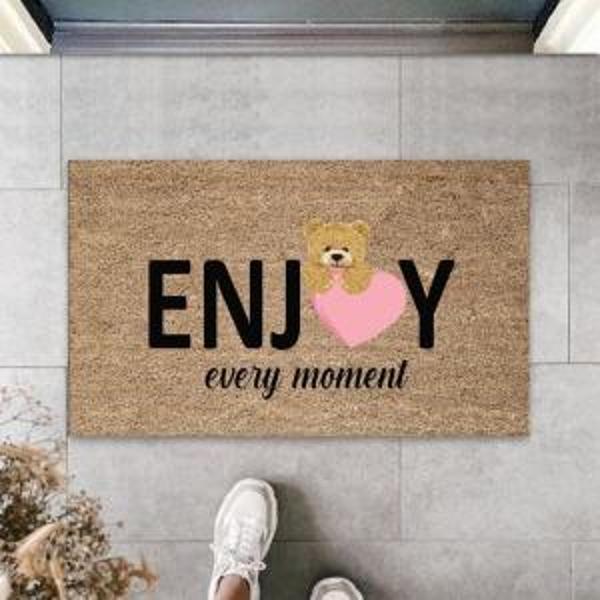 Bej Kapı Önü Paspası Enjoy Ever Moment Ayıcık Desen  K-3351 - Image 1