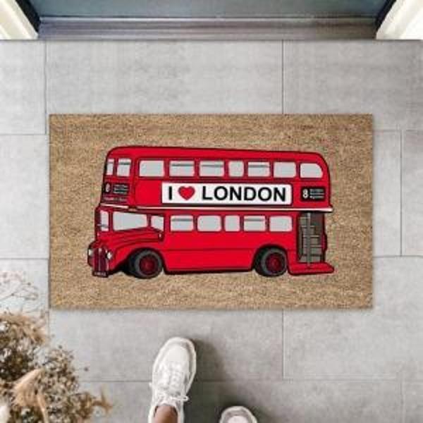 Dekoratif Dijital I Love London Otobüsü Kırmızı Kapı Paspası Dış Mekan Paspas K-3172 - Image 1