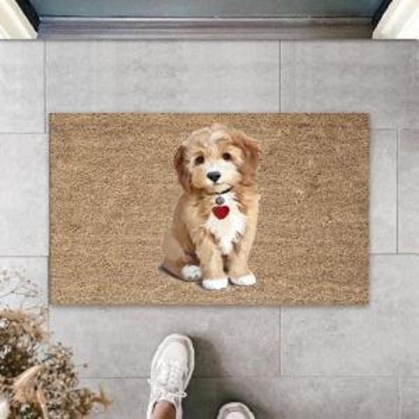 Kahverengi Kapı Önü Paspası Sevimli Köpekcik Desen  K-3208 - Image 1